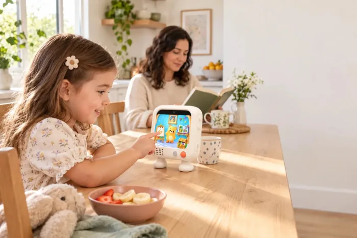 A child uses Bubu while a parent stays nearby
